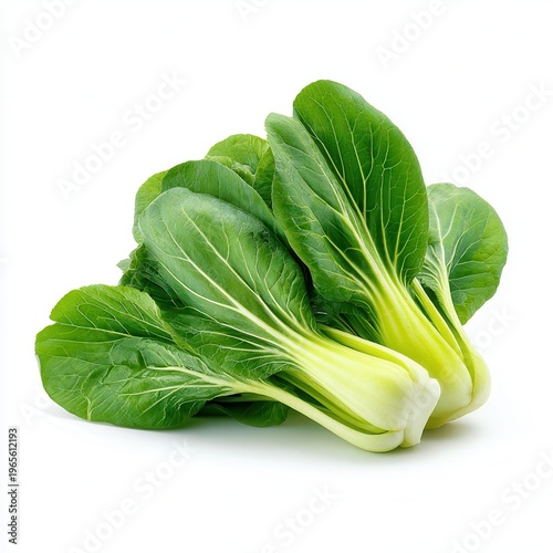 Fresh bok choy on white background, green leafy Asian cabbage vegetable, isolated produce for cooking and nutrition