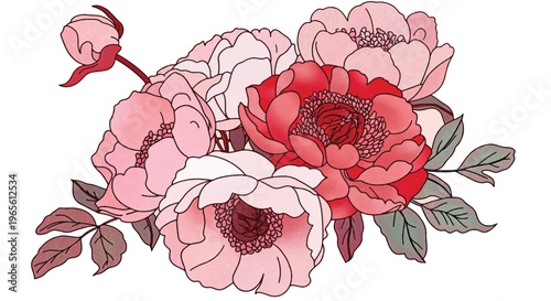 Elegant Blossoms: A stunning arrangement of delicate peonies bursts forth with a vibrant display of colors and intricate details, celebrating the beauty of nature's artistry.