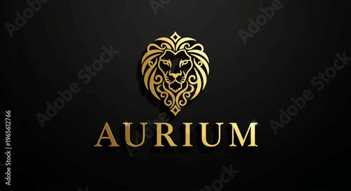 Golden lion logo on black background.