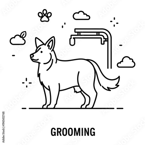 Dog grooming service line art icon