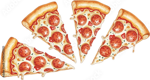 A delicious illustration of pepperoni pizza slices on a white background