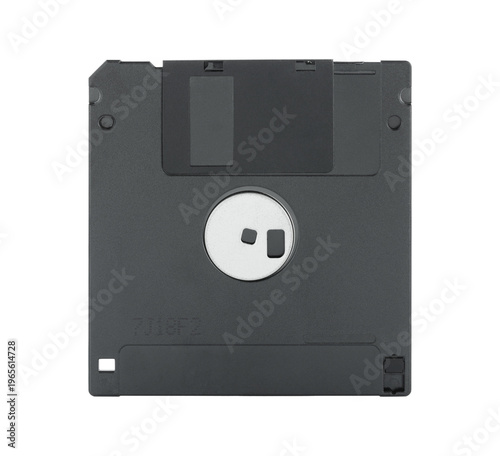 Classic floppy disk isolated on transparent background with full focus. Retro digital storage medium concept for technology history, data backup, and vintage computer themes