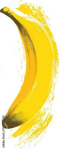 Illustration of a ripe yellow banana. Artistic brushstrokes create textured peel on white background