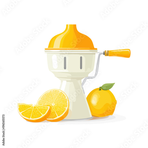 Manual Citrus Juicer with Oranges and Slices