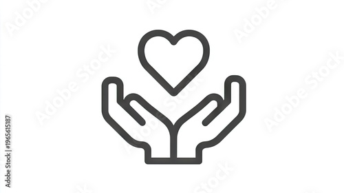 Stylized line art depicts a pair of cupped hands offering or supporting a heart shape above them