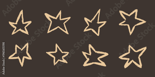 Chalk stars, hand drawn doodle star set. Rough sketch style isolated elements for design decoration.Rough textured doodle elements perfect for posters, cards, prints, branding and modern decorative