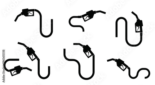 Black and White Icons of Gas Pump Nozzles in Various Positions