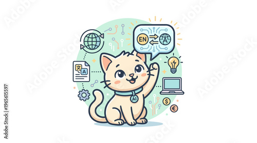 Cute Cat Presenting Language Translation Concept