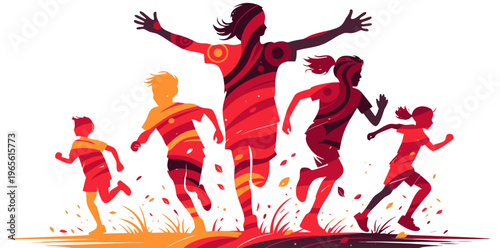 Kids Running Silhouette Vector – Dynamic Children Play Gradient Illustration