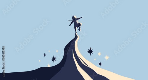 Child on Mountaintop Reaching for Stars, Fantasy Art