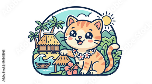 Cute Cat on Tropical Vacation