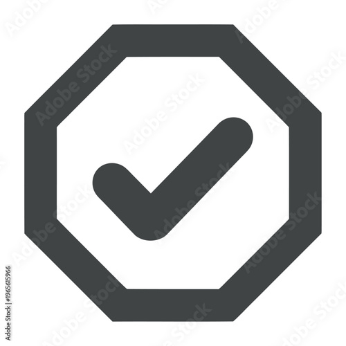 Vector check mark enclosed in an octagonal border signifying approval