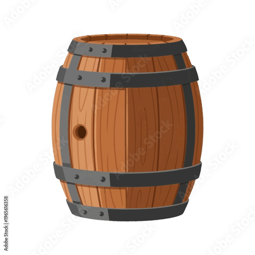 wooden barrel with metal bands vector illustration with refined detail and versatile visual appeal, ideal for product pages, manuals, tutorials,