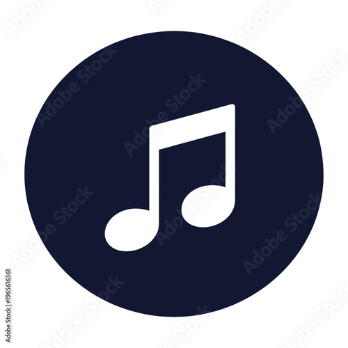 White music note vector icon centered in a dark blue circle