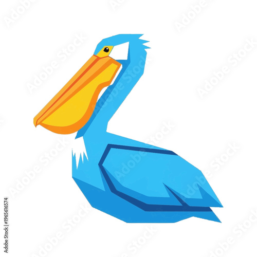 Stylized blue pelican bird artwork featuring clean lines and lively visual appeal, perfect for branding, posters, stickers, and packaging projects
