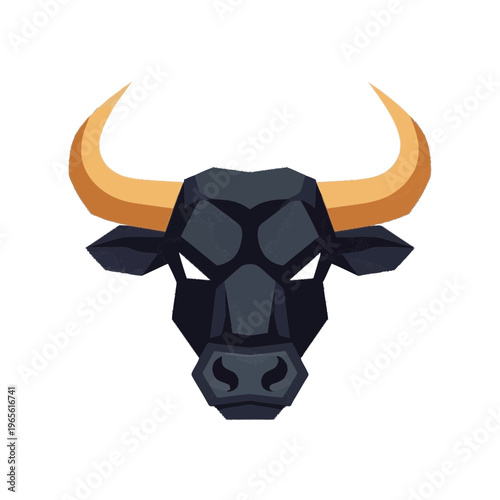 Modern geometric bull head design with bold shapes and expressive character, created for social content, labels, and decorative branding