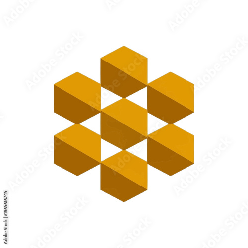 golden geometric cube structure vector illustration with clean styling and clear functional character, ideal for brochures, presentations, websites, and branding