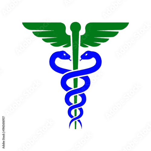 Stylized medical caduceus symbol artwork featuring polished detail and strong symbolic character, perfect for logos, interfaces, presentations, and identity design