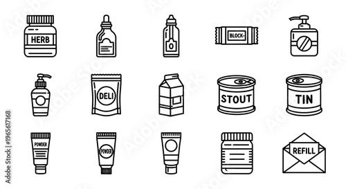 Packaging and product containers line art.