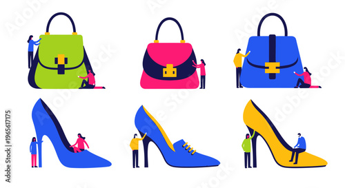 Fashion Accessory Flat Style: Tiny People With Handbags and High Heels
