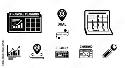 Financial Planning Icons - Black  White Glyph Icons
