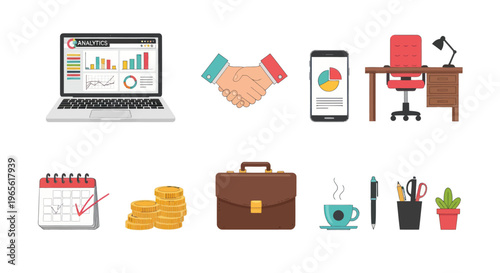 Flat Illustration of Business Objects and Office Items