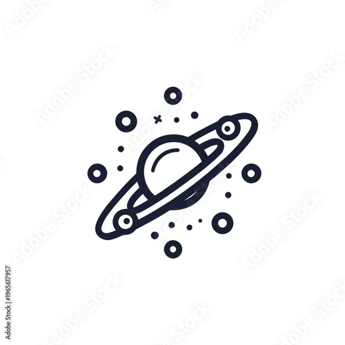 Minimalist Ringed Planet and Stars Icon