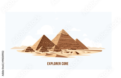 Giza Pyramids Stone Texture Silhouette Sticker, Explorercore Travel Egypt Vector, Minimalist Ancient Landmark Landscape Illustration