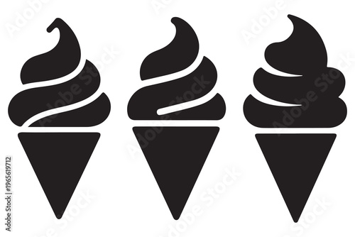 Frozen dessert ice cream silhouettes cone icon collection illustration
