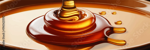 Golden honey swirl macro illustration, flowing caramel syrup texture, sweet dessert topping background for food branding and packaging