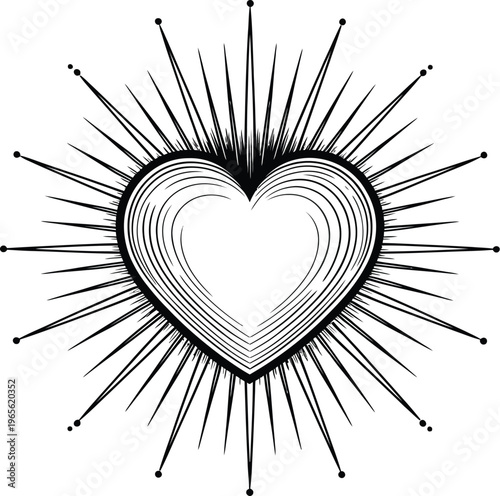 Heart vector with radiating lines and dots 