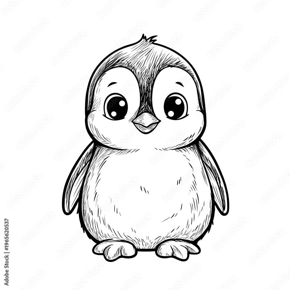 Obraz premium A cute baby penguin coloring page.