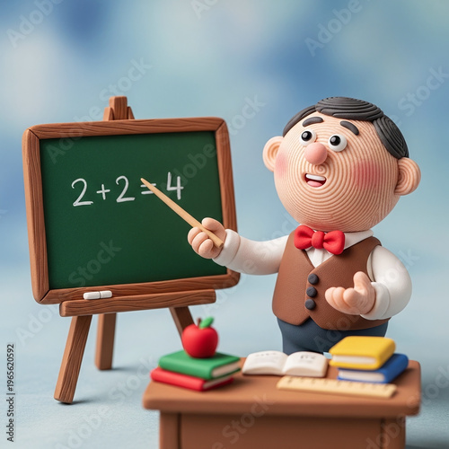 Wallpaper Mural Friendly Clay Teacher Explaining Basic Arithmetic on Green Chalkboard Torontodigital.ca