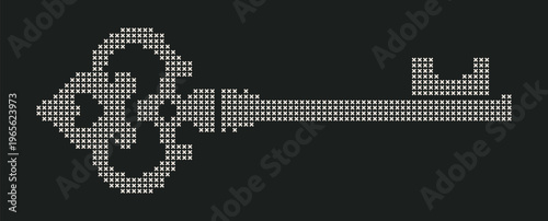 Vintage Cross Stitch Ornate Key isolated, retro embroidery style vector illustration. Antique folk decorative symbol for scrapbook, journal, gothic design