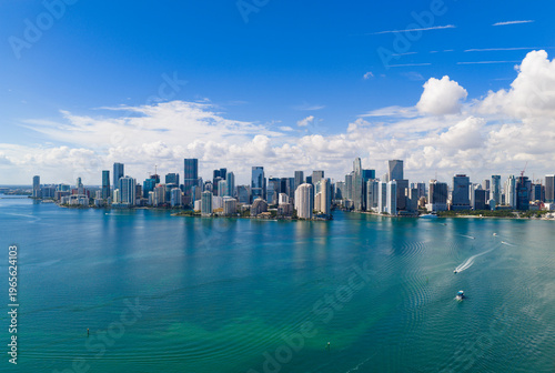 Miami skyline. Miami cityscape with residential towers. Miami waterfront panorama. Miami downtown skyline near Brickell.