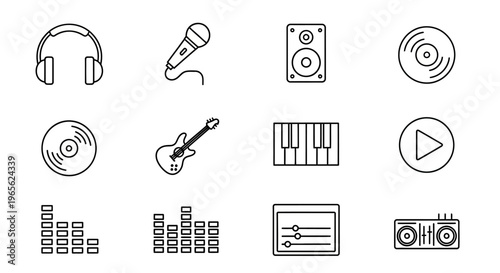 Music technology and audio equipment icons.