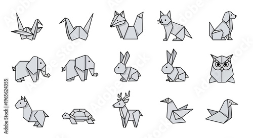 Origami animals in various poses.