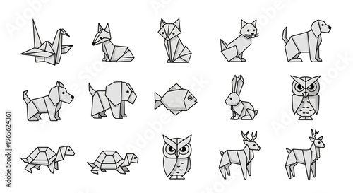 Origami animals in various poses.