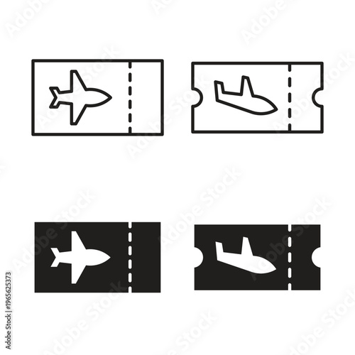 Airline ticket icon collection. Black Line stroke silhouette style icons