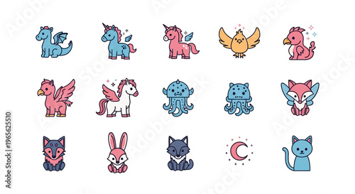 Collection of cartoon animal icons.