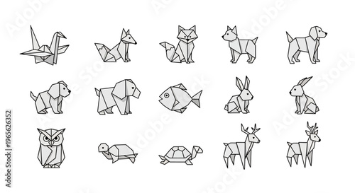 Collection of various animal line drawings.