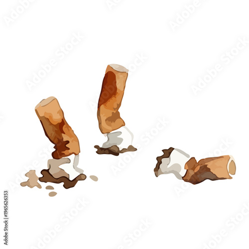 Watercolor-style nostalgic cigarette and smoke, vintage smoking accessories, retro lifestyle／水彩　たばこ