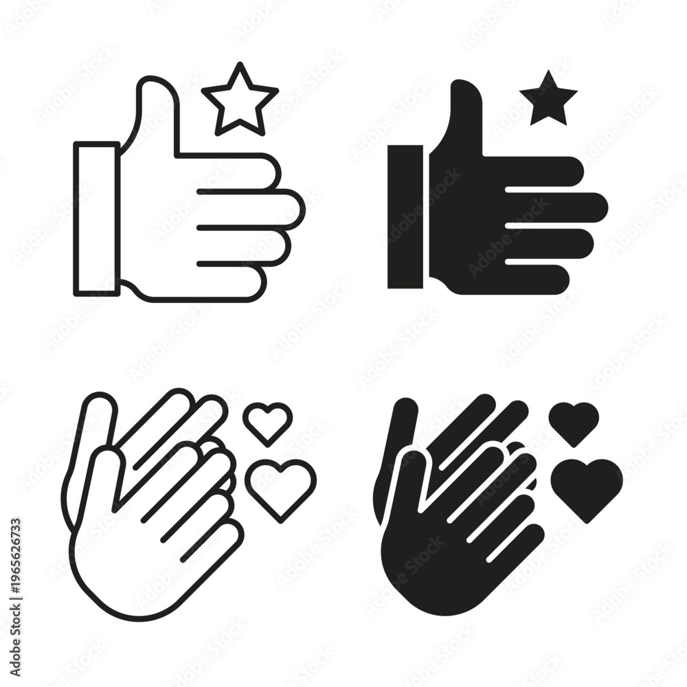Fototapeta premium Appreciation icon collection in black color. Stroke Lines and flat silhouette style icons