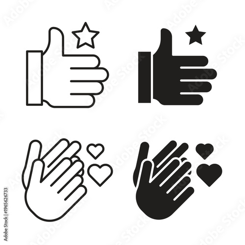 Appreciation icon collection in black color. Stroke Lines and flat silhouette style icons