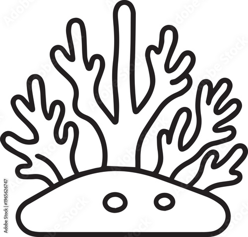 A simple illustration of coral with black lines, is the beauty and intricate details of underwater plant life. A minimalist piece, that would be perfect for design project.