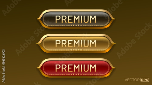 Set of Premium Glossy Buttons with Golden Accents.