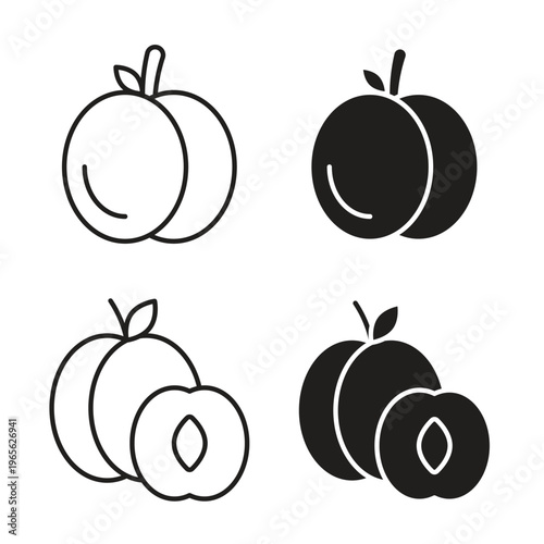 Apricot icon collection. Black Line stroke silhouette style icons