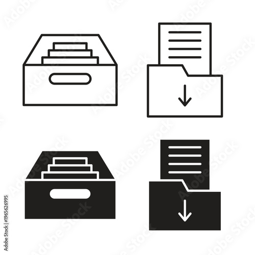 Archive icon collection. Black Line stroke silhouette style icons
