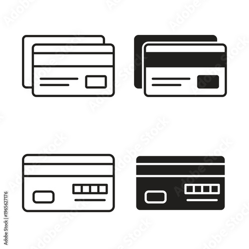 ATM card icon collection. Black Line stroke silhouette style icons