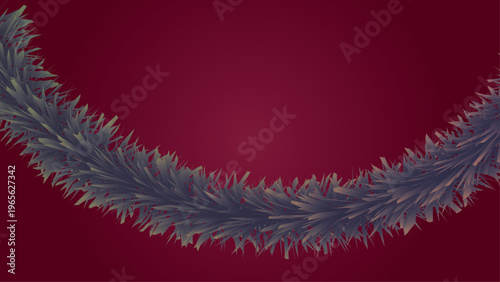 fuzzy garland border. decorative furry tinsel frame on dark red background for festive banner